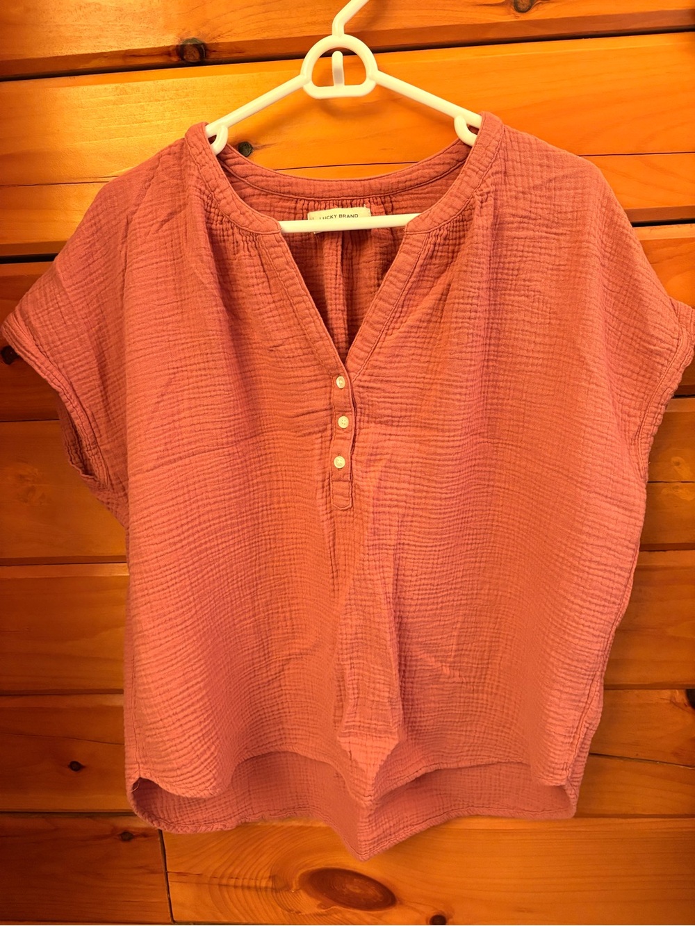 Lucky Brand Dusty Rose Gauze Henley Top